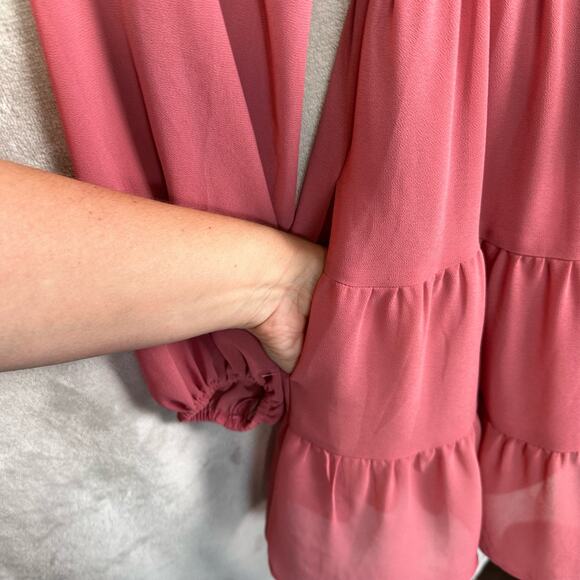 Show Me Your Mumu Dress Womens XS Pink Long Sleeve Ruffle Tier Addy Tie Boho - Picture 5 of 15